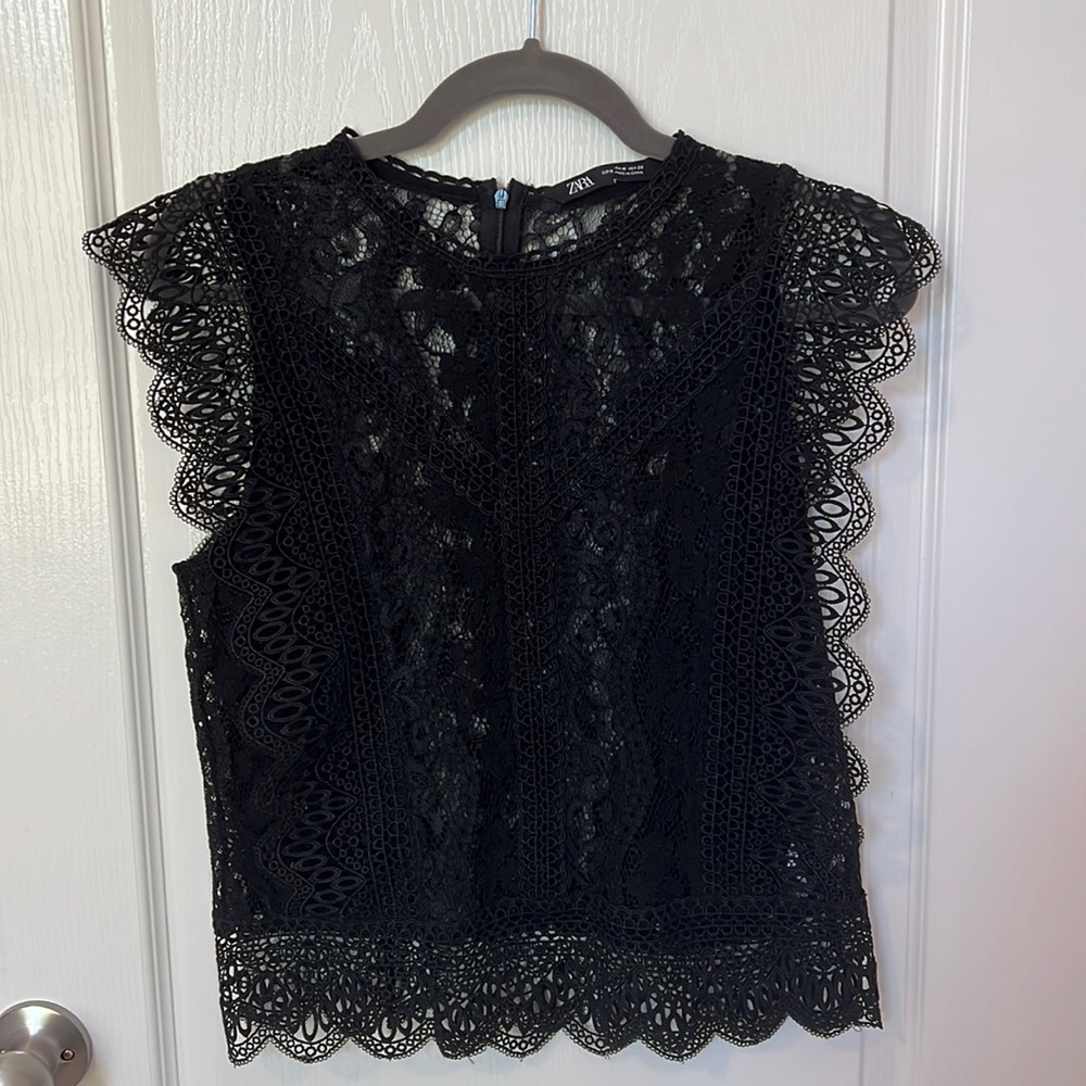 Zara Black Guipure Lace Sleeveless Top